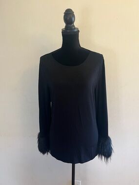 Vince Camuto Black Long-Sleeve Top with Faux Fur Cuffs